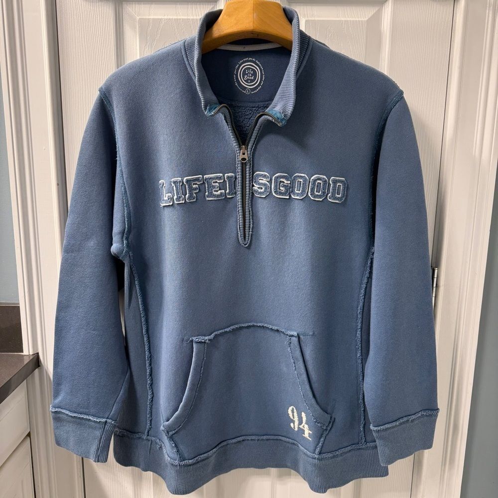 Life is Good 94 Raised Letters Oversized Lined 1/2 Zip Sweater Size Large